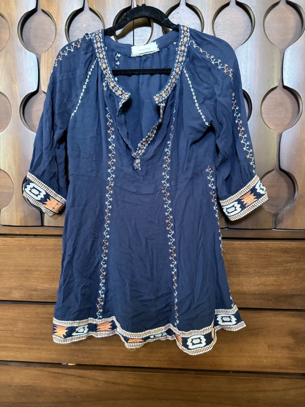 Embroidered Navy Boho Tunic by Unknown Brand